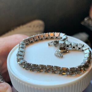 Vintage, art deco, sterling, smoky rhinestone bracelet